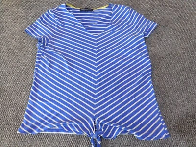 Pulôver feminino Jones New York top listrado azul grande gravata nó casual - Imagem 1 de 4