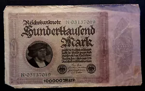 Deutsches Reich 100000 Mark 1923 Reichsbanknote Nr. K.03137019 - Bild 1 von 3