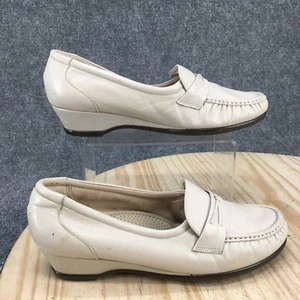 SAS Shoes Womens 10 W Easier Slip On Wedge Moc Toe Penny Loafer Cream Leather - Picture 1 of 16