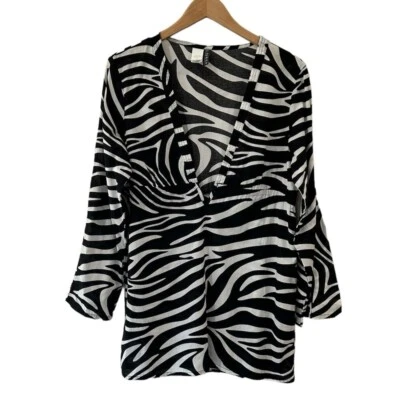 Lauren Ralph Lauren women's swim coverup L zebra print cotton missing drawstring - Image 1 of 4