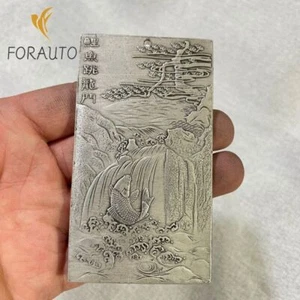 Antiguo Tíbet Chino Tallado en Plata Carpa Dragón Saltador Colgante Etiqueta en la Cintura - Imagen 1 de 5