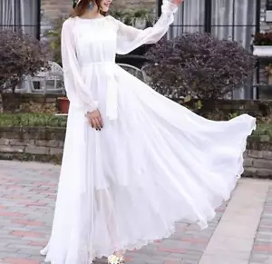 Maya Antonia Chiffon Maxi Dress, White Beach Wedding Long Sleeves/Boho/Summer - Picture 1 of 5