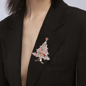 Frauen Luxus Kristall Weihnachtsbaum Perle Brosche Schmuck Unisex Bankett Pin - Bild 1 von 9