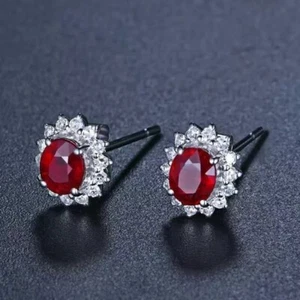 925 Sterling Silver Crystal Red Gemstone Stud Earrings Jewellery Women Gift - Picture 1 of 4