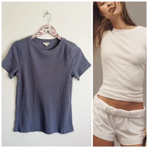 Camiseta Anthropologie PILCRO Texturizada Acanalada Capas Manga Corta Top Azul Mediana M - Imagen 1 de 8