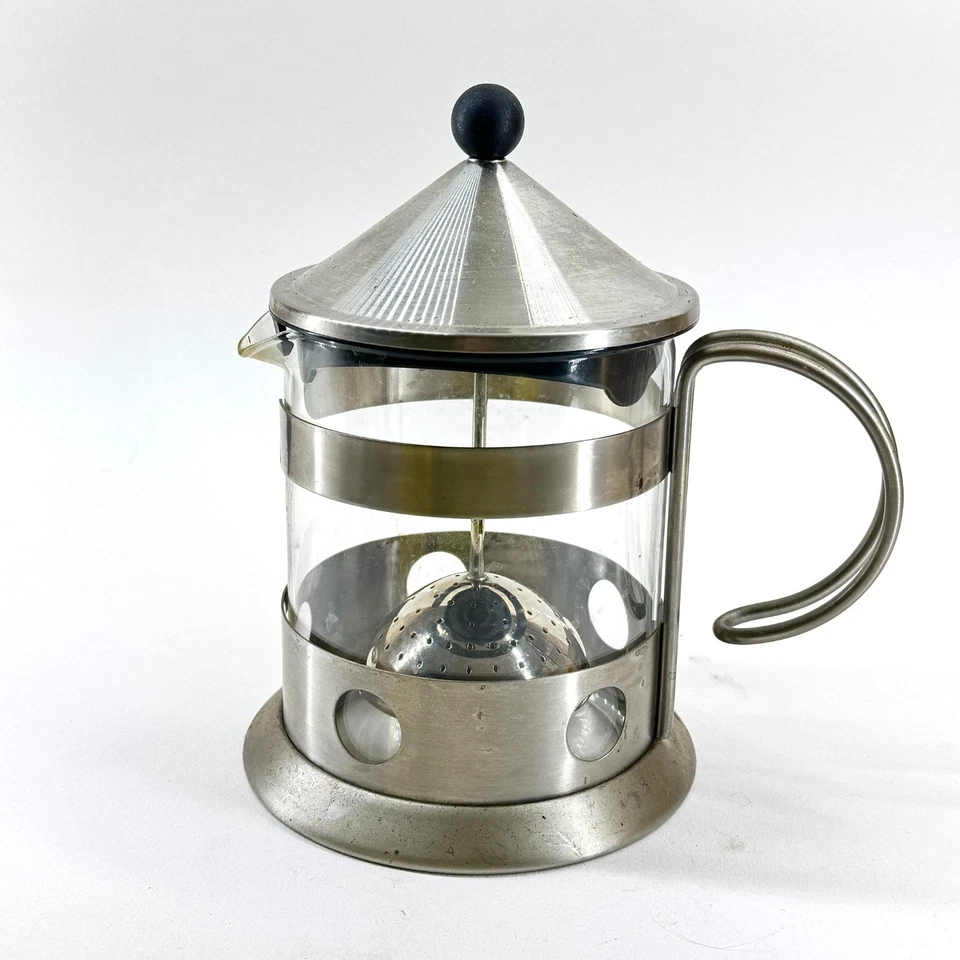 VINTAGE STAINLESS STEEL GLASS TEA POT BREWER INFUSER CAFETIERE KITCHENWARE - Image 1 of 4