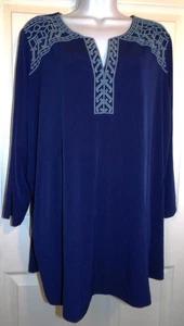 Schöne blaue SUSAN GRAVER 3/4 Arm Tunika mit besticktem Ausschnitt - 2X - Bild 1 von 2