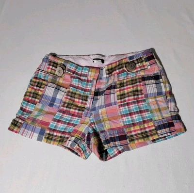 J. Shorts xadrez feminino Crew Madras tamanho 0 (27"x3" real) 100% algodão - Imagem 1 de 4
