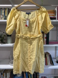 Princess Highway Yellow Button Down Dress With Belt Brand New With Tags Size 14 - Picture 1 of 5