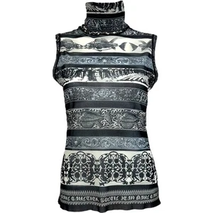 Top Jean Paul Gaultier Soleil estampado espina de pescado malla transparente sin mangas cuello alto - Imagen 1 de 5