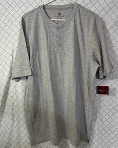 COVINGTON Henley T-Shirt Large Gray NWT Casual Dress Button Blank Plain Vintage - Picture 1 of 13