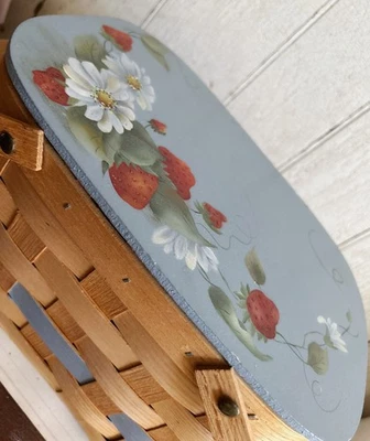 Cartera Cesta Fresa Vintage Diseño Floral Pintada a Mano Azul Rojo Verde Tole Foto 1 de 4