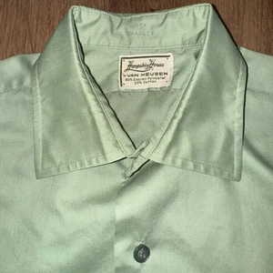 Vintage Van Heusen Dress Shirt MCM 1960s Hampshire House Green Medium Mens 15.5 - Picture 1 of 16