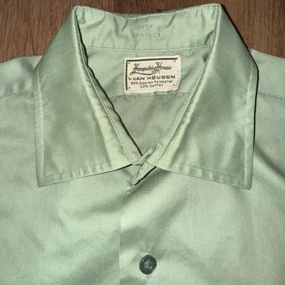 Vintage Van Heusen Dress Shirt MCM 1960s Hampshire House Green Medium Mens 15.5 - Image 1 of 4