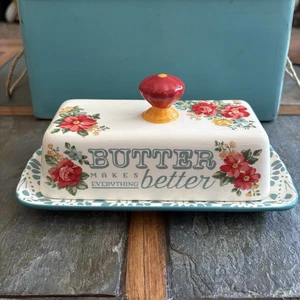 The Pioneer Woman 8,5" Steinzeug Deckel Butterdose Vintage Floral Neu - Bild 1 von 6