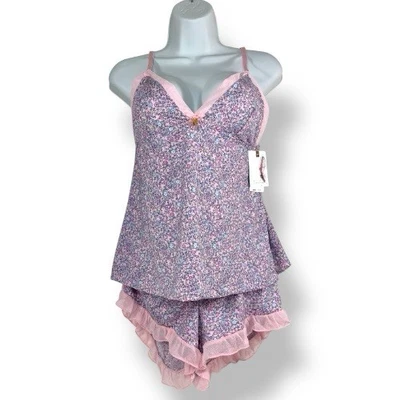 Jessica Simpson Pink Lavender Floral Tank & Shorts 2-Piece Pajama Set Women's M - Image 1 of 4
