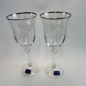 Le Stelle Italy Crystal Wine Glass Floral Gold Trim Set Of 2 - Picture 1 of 5