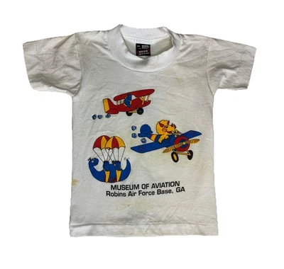 Vintage 90s Youth 2-4 Tshirt Museum Of Aviation Fruit Of The Loom Dinosaur USA - Image 1 of 4