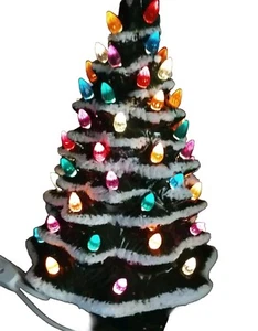 Large Vintage Ceramic Multi Colored Peg Lighted Christmas Tree W Star/Snow - Picture 1 of 24