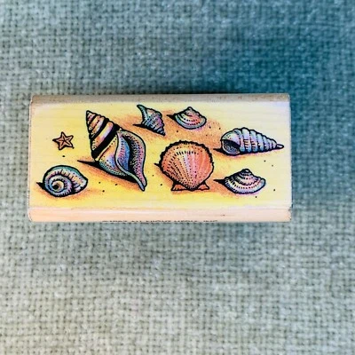 Sello Shells Beach Boarder All Night Media Vintage Ocean Rubber Wood Mount 1987 Foto 1 de 4