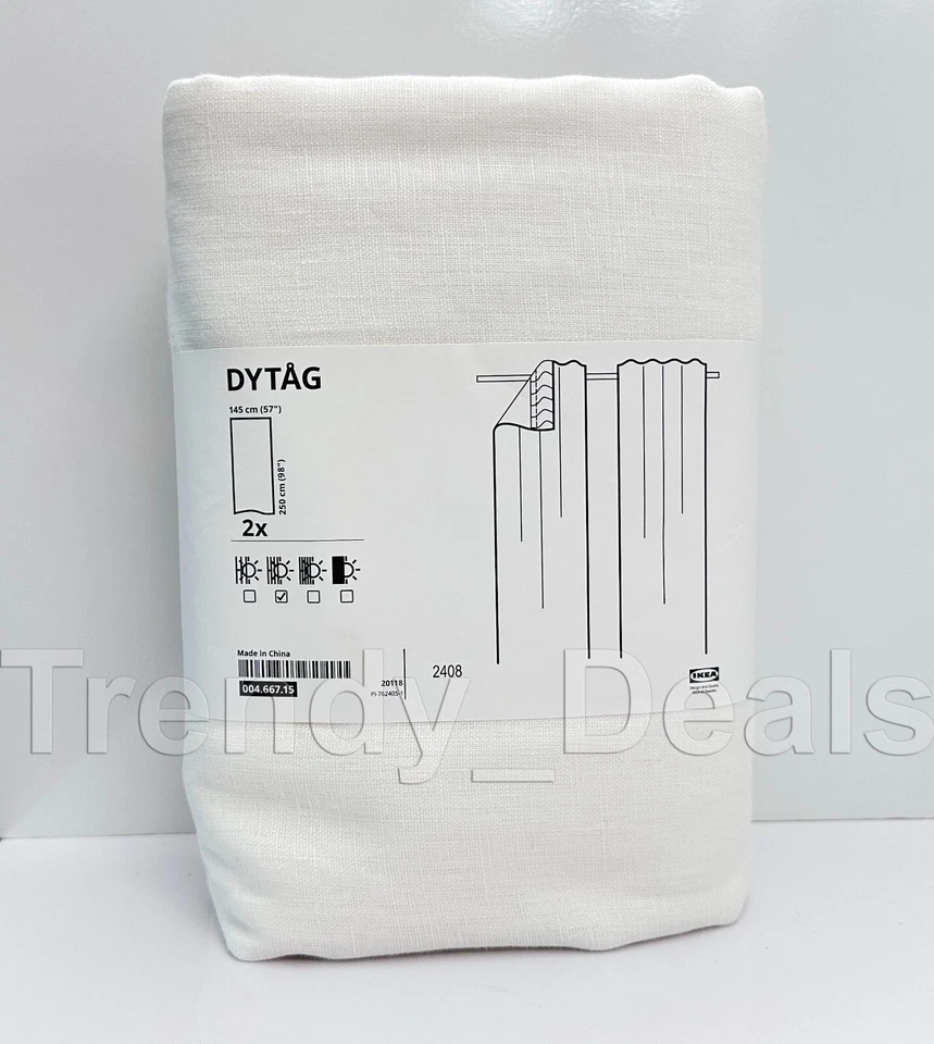 Ikea DYTAG Curtains 2 Panels (1 pair) 100 Linen 57" " White 004.667.15