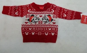 DISNEY MICKEY & MINNIE MOUSE BABY KLEINKIND 12M WEIHNACHTSPULLOVER ROT PAILLETTEN NEU - Bild 1 von 5