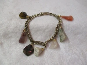 Vintage silver tone Bracelet with 7 semi-Precious Stones - Picture 1 of 5