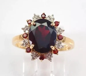 2Ct Oval Cut Simulated Red Garnet Engagement Halo Ring 14k Rose Gold Plated - Picture 1 of 4