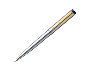Parker Vector Steel GT Gold Trim Ball Pen BP Blue Ink 0.8mm Fine Nib Jotter New - Picture 1 of 7