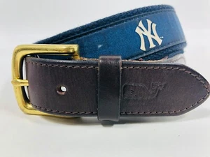 VINEYARD VINES Solid Brass Whale Belt New York Yankees MLB Baseball Size 30 EUC - Picture 1 of 6