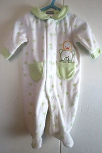 Vintage Carter's Terrycloth 3M Sleeper Neutral Green White Duck Bear Star Print - Picture 1 of 4