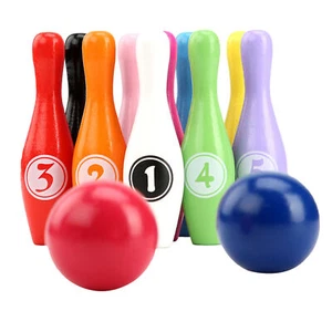 Kinder Kegelspiel Holz Spielzeug Outdoor & Indoor 12tlg. Bowling Set Kinder - Bild 1 von 8