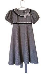 Vtg Girls Rare Editions Black & White Check Party Dress Velvet Trim Size 4 EC - Picture 1 of 7