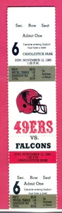 11/12/89 49ERS/FALCONS FULL TICKET-JERRY RICE-JOE MONTANA-PERFECT PASSER RATING - Picture 1 of 1