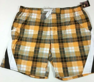 JOE BOXER Brown Orange White Plaid Swim Shorts Trunks Pool Swimsuit Men's XL NWT - Picture 1 of 4