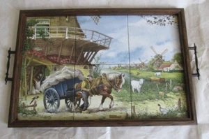Vintage Delft Holland Pottery 6 Tile Serving Tray Scene Signed - Picture 1 of 10