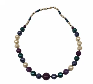 Vintage Faux Pearl Necklace Colorful 30" Long (White, Blue, Teal & Purple) - Picture 1 of 5