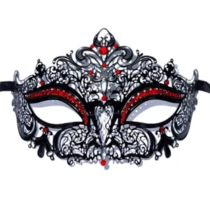 Metal Lace Mask Halloween Red Jewels Fancy Dress Costume Vampire Party - Picture 1 of 6