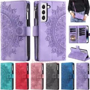 For Samsung S23 S22 S21 S20 S10 S9 S8 Zipper Wallet Card Slot Leather Case Cover - Picture 1 of 43