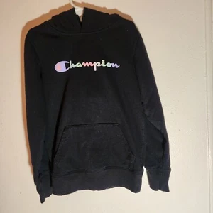 Champion Black Longsleeve Classic Rainbow Graphic Logo Hoodie Size 8 - Picture 1 of 4