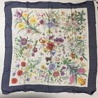 Gucci Silk Sheer Scarf with Botanical and Insect Design in Navy Blue, 86x86cm