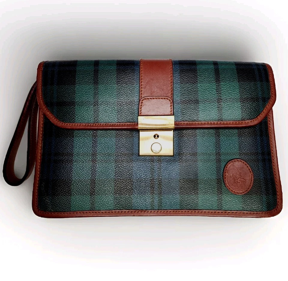 Bolso sin asas vintage Polo Ralph Lauren negro reloj a cuadros gran regalo MCM 9,5" USADO EN EXCELENTE ESTADO Foto 1 de 4