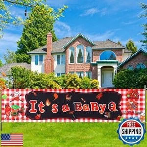 It's A Baby Q Banner BBQ Baby Shower Decorations Red Gingham Baby Q Banner Ba - Picture 1 of 5