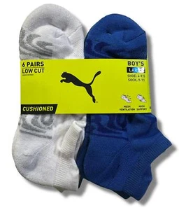 PUMA SOCKS BOYS X6 - LOW CUT 243 DECO - BLUE SZ LARGE - SHOE SZ 4-9.5 - 6 PACK - Picture 1 of 2