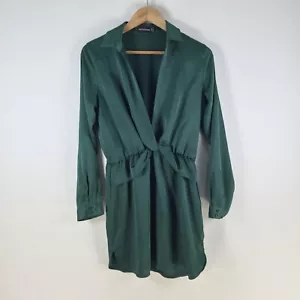 PRETTYLITTLETHING womens shirt dress size 10 green long sleeve plunge 108154 - Picture 1 of 11