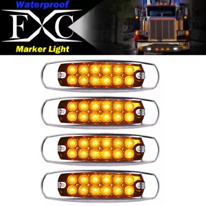 4pcs Amber Side Marker Lights Clearance 12 LED Truck Trailer For Peterbilt 12V - Foto 1 di 8