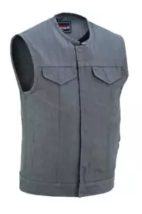 Mens Grey Denim Collarless Club Vest with Conceal Carry Pockets - Picture 1 of 9
