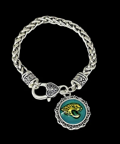Jacksonville Jaguars Football Round Charm Dangle Clasp Bracelet Cover