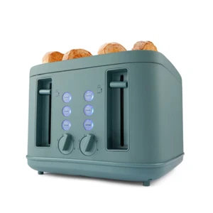 4 Slice Soft Touch Toaster Stainless steel Housing silicon Finish Dark Green - Picture 1 of 6