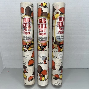 Vintage 1970s Bug Kill Shelf Paper Floral Shelf Liner 13” W x 25’ Long Set Of 3 - Picture 1 of 2